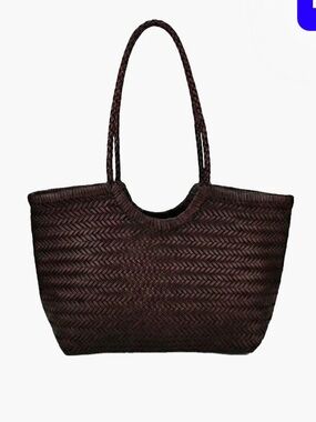 Woven Dark Brown Tote Bag with Braided Straps